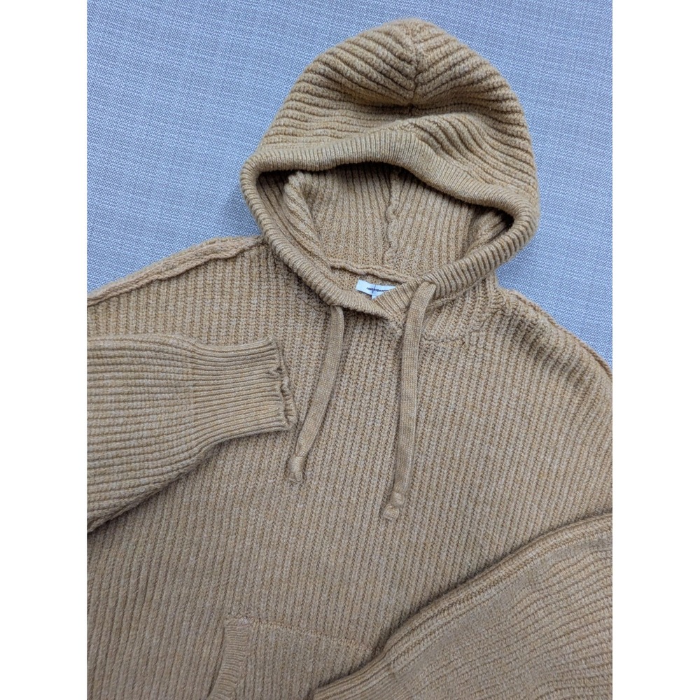 American Eagle Outfitters Sweater Womens Medium Beige Hooded Chunky Knit Pocket